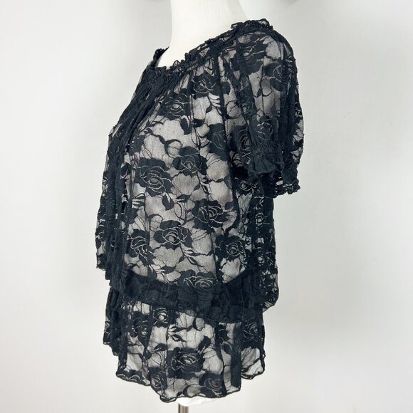 Y2K Black Floral Rose Mesh Top Whimsigoth Fairy See Through Romantic Size 2X Wom - Picture 2 of 5